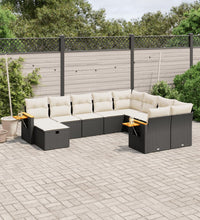 10-tlg. Garten-Sofagarnitur mit Kissen Schwarz Poly Rattan