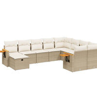 10-tlg. Garten-Sofagarnitur mit Kissen Beige Poly Rattan