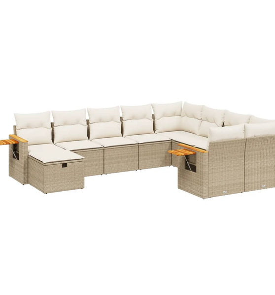 10-tlg. Garten-Sofagarnitur mit Kissen Beige Poly Rattan