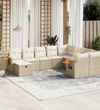10-tlg. Garten-Sofagarnitur mit Kissen Beige Poly Rattan