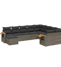 10-tlg. Garten-Sofagarnitur mit Kissen Grau Poly Rattan