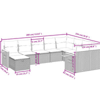 10-tlg. Garten-Sofagarnitur mit Kissen Grau Poly Rattan