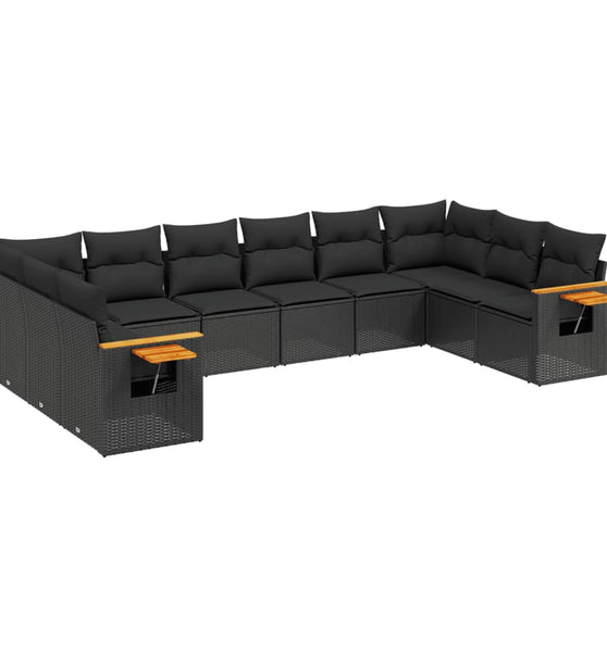 10-tlg. Garten-Sofagarnitur mit Kissen Schwarz Poly Rattan