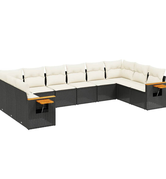 10-tlg. Garten-Sofagarnitur mit Kissen Schwarz Poly Rattan