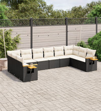 10-tlg. Garten-Sofagarnitur mit Kissen Schwarz Poly Rattan