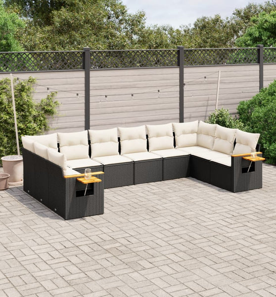 10-tlg. Garten-Sofagarnitur mit Kissen Schwarz Poly Rattan