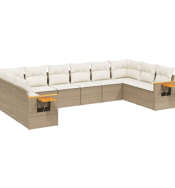 10-tlg. Garten-Sofagarnitur mit Kissen Beige Poly Rattan