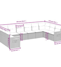 10-tlg. Garten-Sofagarnitur mit Kissen Grau Poly Rattan