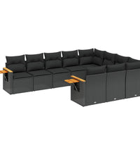 10-tlg. Garten-Sofagarnitur mit Kissen Schwarz Poly Rattan