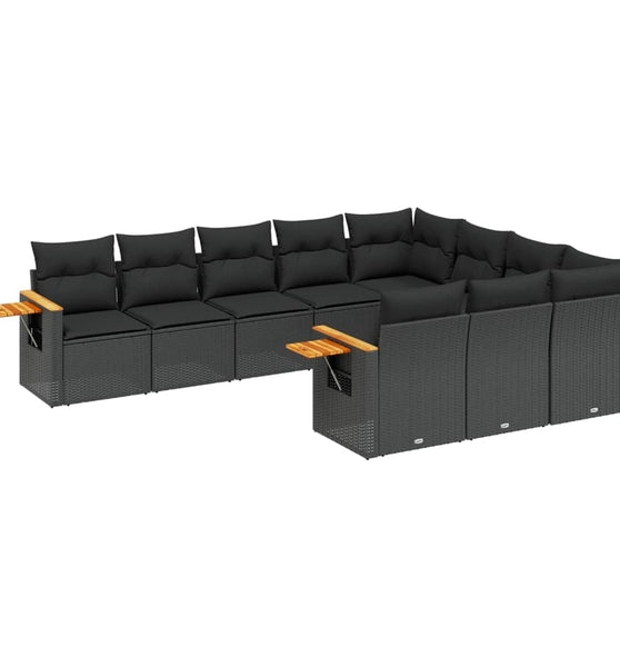 10-tlg. Garten-Sofagarnitur mit Kissen Schwarz Poly Rattan