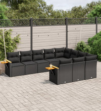 10-tlg. Garten-Sofagarnitur mit Kissen Schwarz Poly Rattan