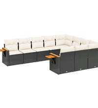 10-tlg. Garten-Sofagarnitur mit Kissen Schwarz Poly Rattan