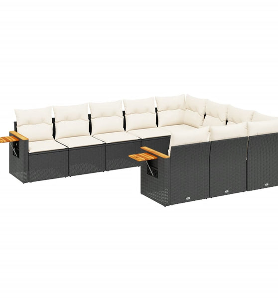 10-tlg. Garten-Sofagarnitur mit Kissen Schwarz Poly Rattan