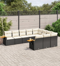 10-tlg. Garten-Sofagarnitur mit Kissen Schwarz Poly Rattan