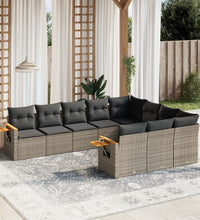 10-tlg. Garten-Sofagarnitur mit Kissen Grau Poly Rattan