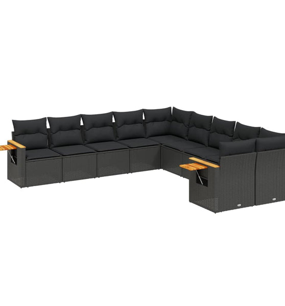 10-tlg. Garten-Sofagarnitur mit Kissen Schwarz Poly Rattan