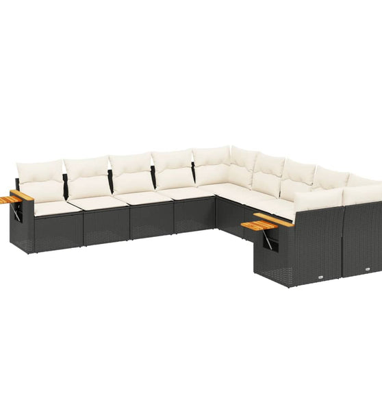 10-tlg. Garten-Sofagarnitur mit Kissen Schwarz Poly Rattan