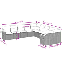 10-tlg. Garten-Sofagarnitur mit Kissen Schwarz Poly Rattan