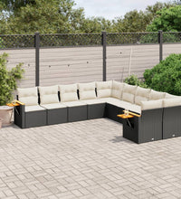 10-tlg. Garten-Sofagarnitur mit Kissen Schwarz Poly Rattan