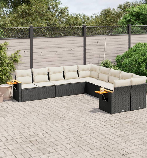 10-tlg. Garten-Sofagarnitur mit Kissen Schwarz Poly Rattan