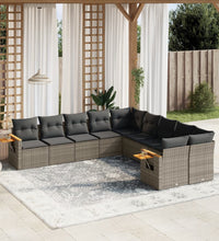 10-tlg. Garten-Sofagarnitur mit Kissen Grau Poly Rattan