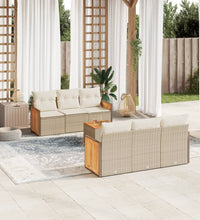 7-tlg. Garten-Sofagarnitur mit Kissen Beige Poly Rattan