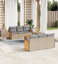 7-tlg. Garten-Sofagarnitur mit Kissen Beige Poly Rattan
