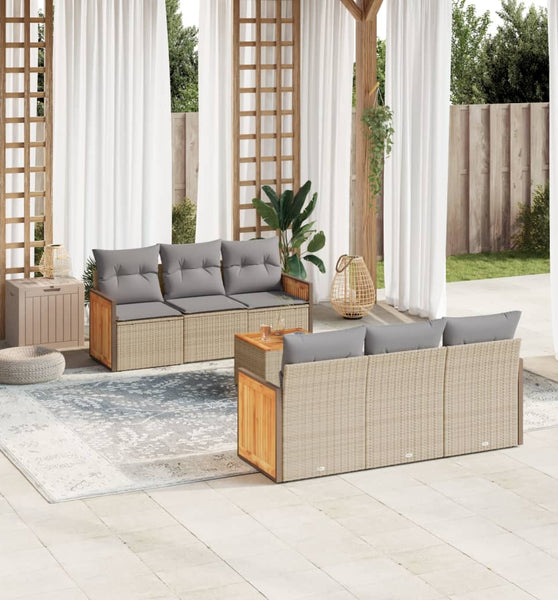 7-tlg. Garten-Sofagarnitur mit Kissen Beige Poly Rattan