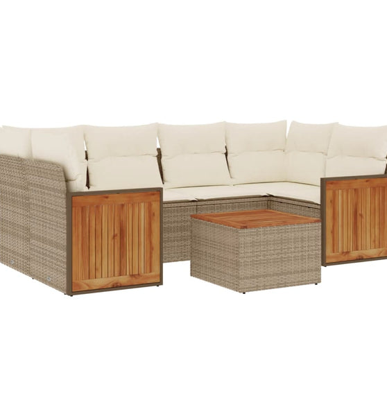 7-tlg. Garten-Sofagarnitur mit Kissen Beige Poly Rattan