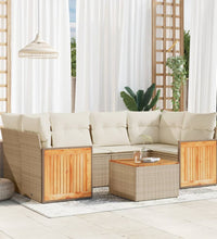 7-tlg. Garten-Sofagarnitur mit Kissen Beige Poly Rattan