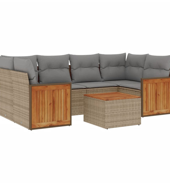 7-tlg. Garten-Sofagarnitur mit Kissen Beige Poly Rattan