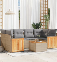 7-tlg. Garten-Sofagarnitur mit Kissen Beige Poly Rattan