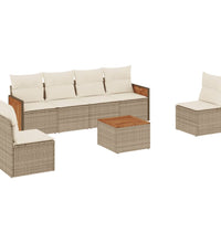 7-tlg. Garten-Sofagarnitur mit Kissen Beige Poly Rattan