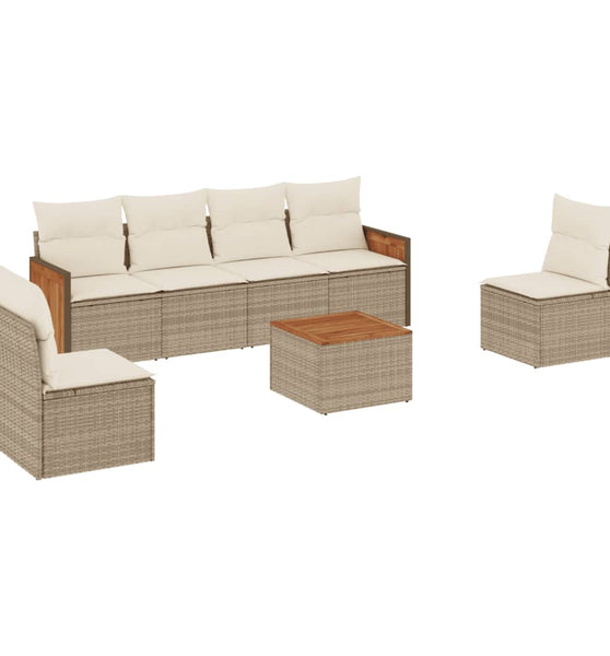 7-tlg. Garten-Sofagarnitur mit Kissen Beige Poly Rattan