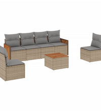 7-tlg. Garten-Sofagarnitur mit Kissen Beige Poly Rattan