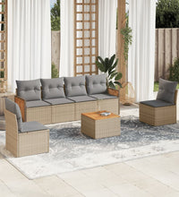 7-tlg. Garten-Sofagarnitur mit Kissen Beige Poly Rattan