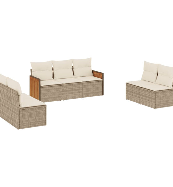 7-tlg. Garten-Sofagarnitur mit Kissen Beige Poly Rattan