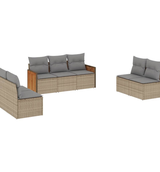 7-tlg. Garten-Sofagarnitur mit Kissen Beige Poly Rattan