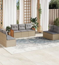 7-tlg. Garten-Sofagarnitur mit Kissen Beige Poly Rattan