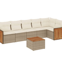 7-tlg. Garten-Sofagarnitur mit Kissen Beige Poly Rattan