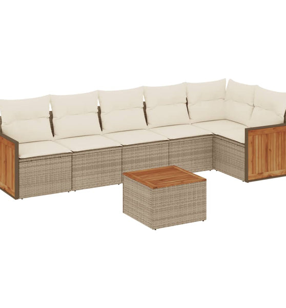 7-tlg. Garten-Sofagarnitur mit Kissen Beige Poly Rattan