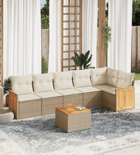 7-tlg. Garten-Sofagarnitur mit Kissen Beige Poly Rattan