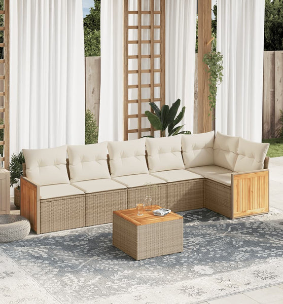 7-tlg. Garten-Sofagarnitur mit Kissen Beige Poly Rattan