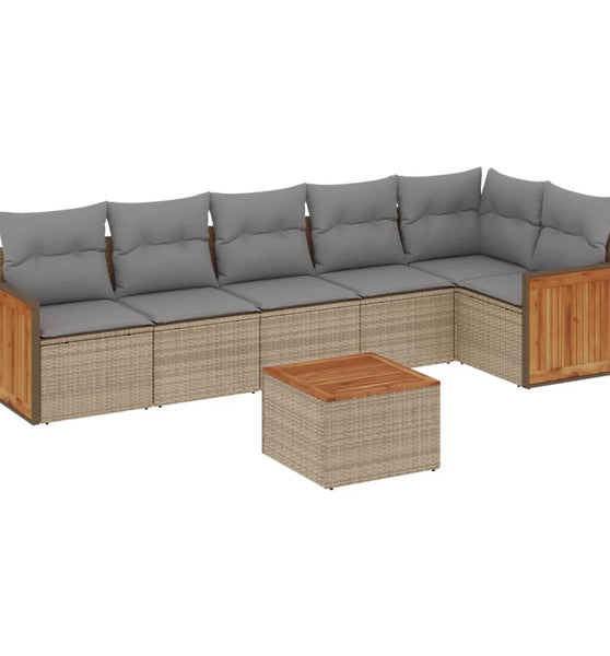 7-tlg. Garten-Sofagarnitur mit Kissen Beige Poly Rattan