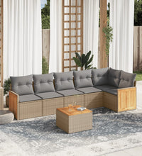 7-tlg. Garten-Sofagarnitur mit Kissen Beige Poly Rattan