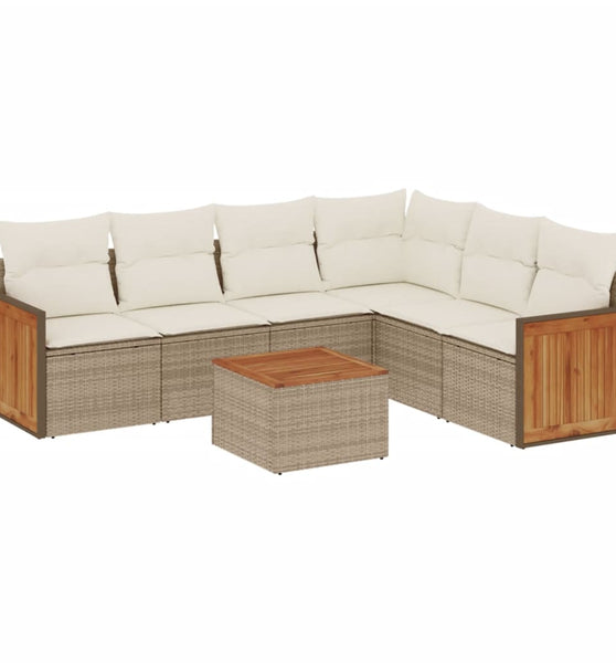 7-tlg. Garten-Sofagarnitur mit Kissen Beige Poly Rattan