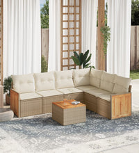 7-tlg. Garten-Sofagarnitur mit Kissen Beige Poly Rattan