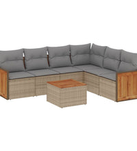 7-tlg. Garten-Sofagarnitur mit Kissen Beige Poly Rattan