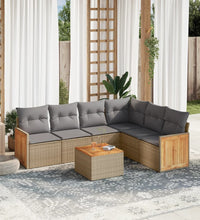 7-tlg. Garten-Sofagarnitur mit Kissen Beige Poly Rattan
