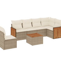 7-tlg. Garten-Sofagarnitur mit Kissen Beige Poly Rattan